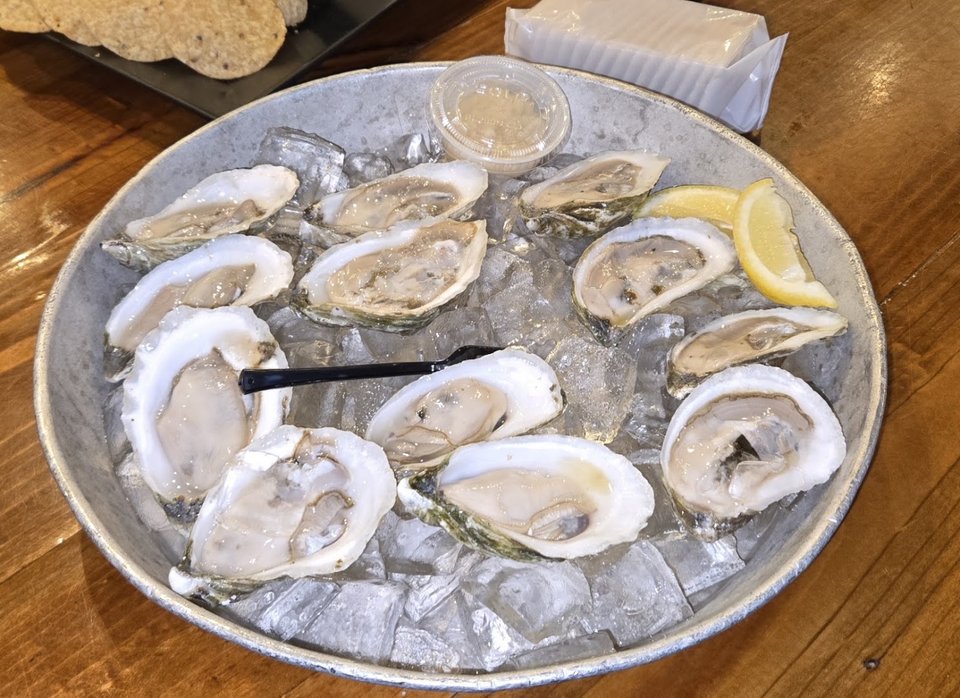 A busy seafood bar interior.